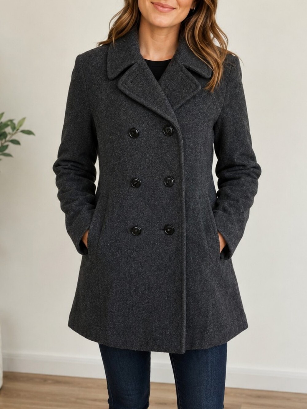 Fleet Street Wool Women's Wool Peacoat Gray Double Breasted Size 8